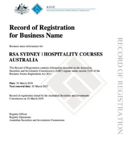 Record of Registration Australia HCA