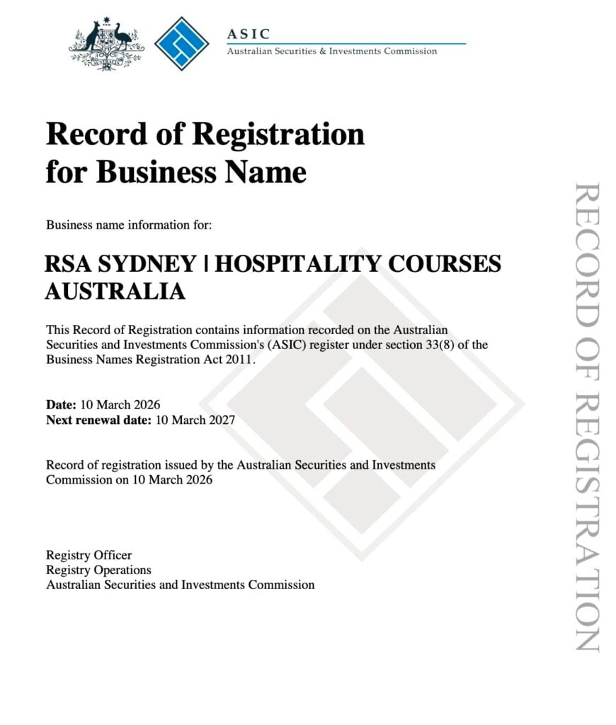 Record of Registration Australia HCA