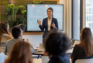 Trainer Presenting to a Group in a Classroom