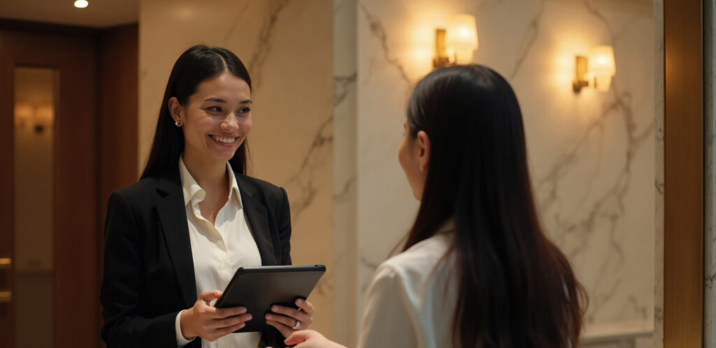 resort staff at work with a guest