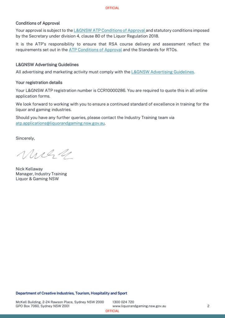 Approved trainer NSW Page 2 Liquor Gaming