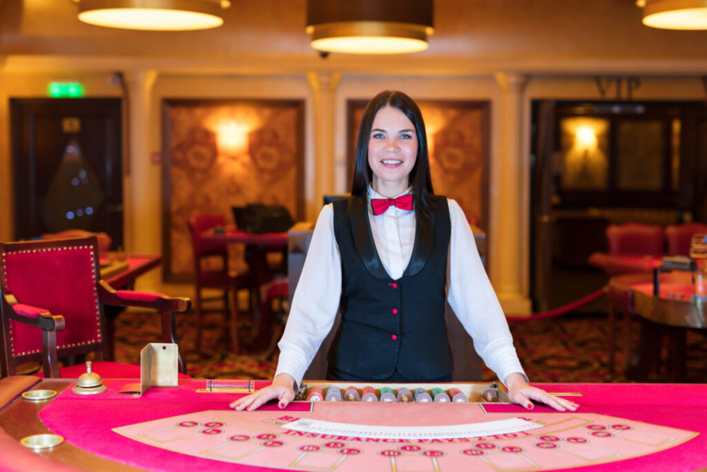 Casino dealer at a table