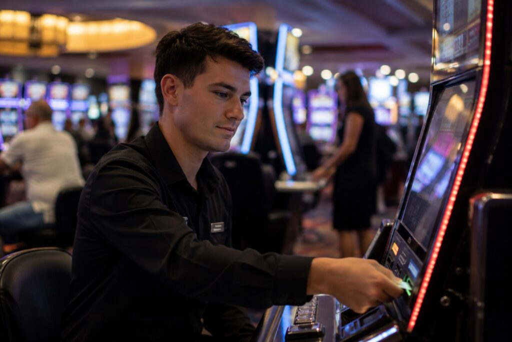 Gaming Attendant at a slot machine in Australia